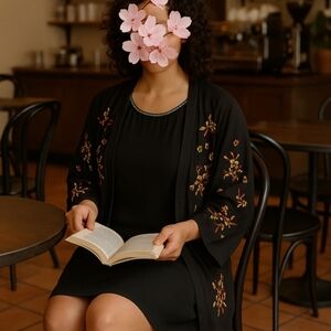 Embroidered Black Kimono Robe